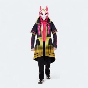 Fortnite Drift Halloween Costume Boys Large 10-12 Kitsune Mask and Hooded Coat